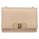 Salvatore Ferragamo Chain Vala Shoulder Bag Leather Beige Gold Auth bs27881-13