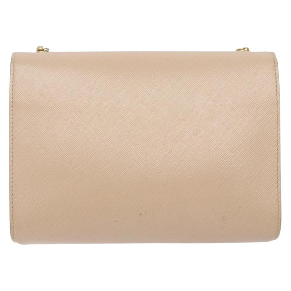 Salvatore Ferragamo Chain Vala Shoulder Bag Leather Beige Gold Auth bs27881