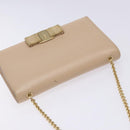 Salvatore Ferragamo Chain Vala Shoulder Bag Leather Beige Gold Auth bs27881-6