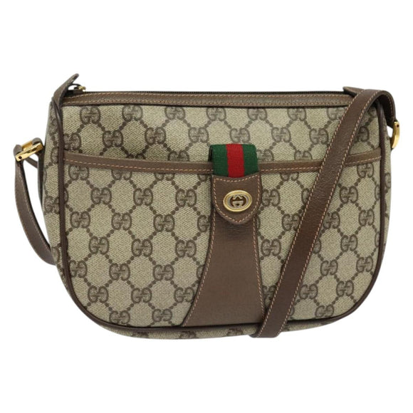 GUCCI GG Supreme Web Sherry Line Bag PVC Beige Gold 89 02 032 Auth bs27889