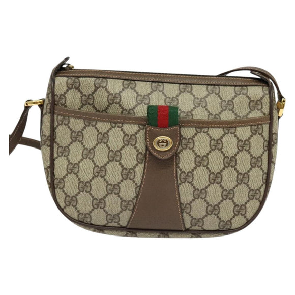 GUCCI GG Supreme Web Sherry Line Bag PVC Beige Gold 89 02 032 Auth bs27889