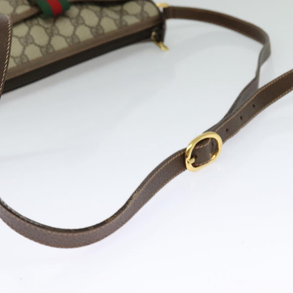 GUCCI GG Supreme Web Sherry Line Bag PVC Beige Gold 89 02 032 Auth bs27889