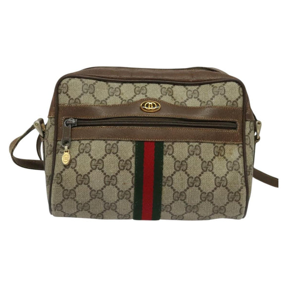 GUCCI GG Supreme Web Sherry Line Bag PVC Beige Gold 56 02 004 Auth bs27890