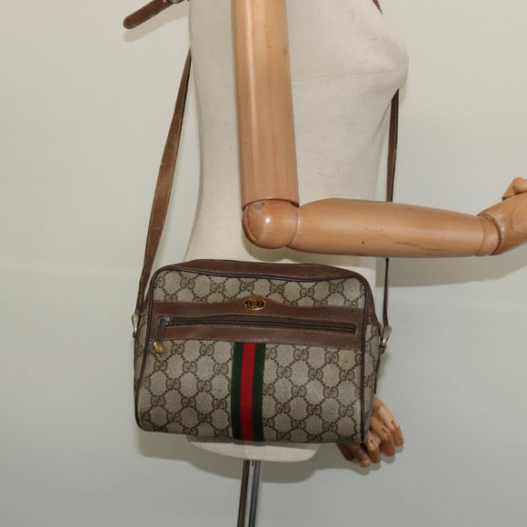 GUCCI GG Supreme Web Sherry Line Bag PVC Beige Gold 56 02 004 Auth bs27890