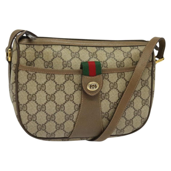 GUCCI GG Supreme Web Sherry Line Bag PVC Beige Gold 89 02 032 Auth bs27894