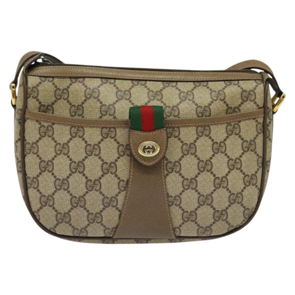 GUCCI GG Supreme Web Sherry Line Bag PVC Beige Gold 89 02 032 Auth bs27894