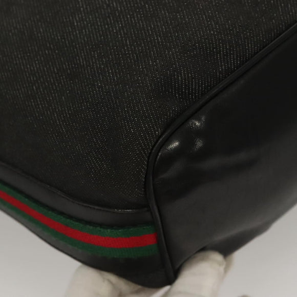 GUCCI Web Sherry Line Shoulder Bag Denim Black Gold 73884 Auth bs27901