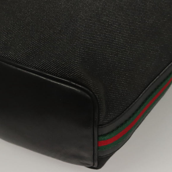 GUCCI Web Sherry Line Shoulder Bag Denim Black Gold 73884 Auth bs27901