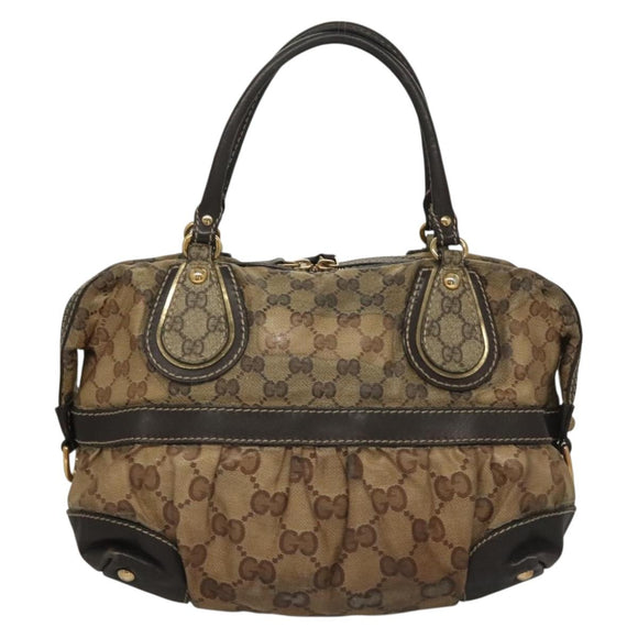 GUCCI GG Crystal Hand Bag Coated Canvas Beige Gold 223962 Auth bs27902