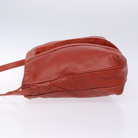 LOEWE Shoulder Bag Leather Red Gold Auth bs27909