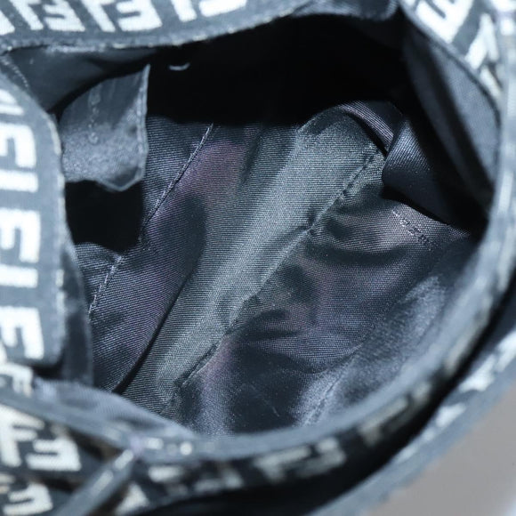 FENDI Zucchino Canvas Shoulder Bag Black Silver Auth bs27912