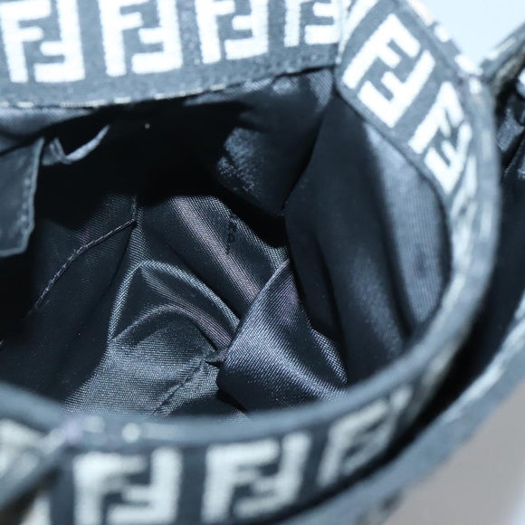 FENDI Zucchino Canvas Shoulder Bag Black Silver Auth bs27912