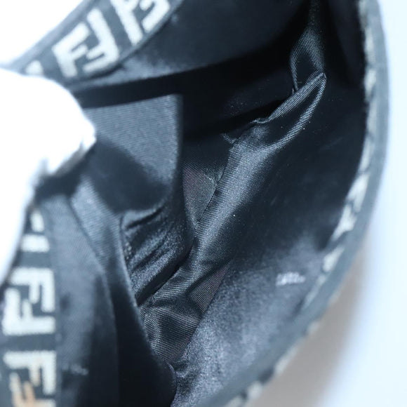 FENDI Zucchino Canvas Shoulder Bag Black Silver Auth bs27912