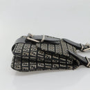 FENDI Zucchino Canvas Shoulder Bag Black Silver Auth bs27912-4
