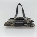 FENDI Zucchino Canvas Shoulder Bag Black Silver Auth bs27912-5
