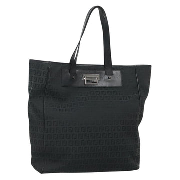 FENDI Zucchino Canvas Tote Bag Black Silver Auth bs27913