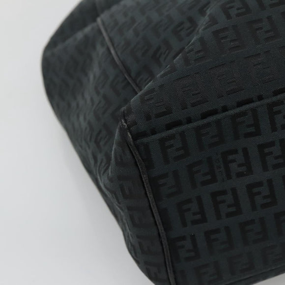 FENDI Zucchino Canvas Tote Bag Black Silver Auth bs27913