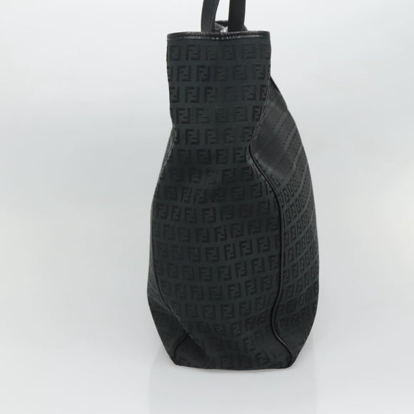 FENDI Zucchino Canvas Tote Bag Black Silver Auth bs27913