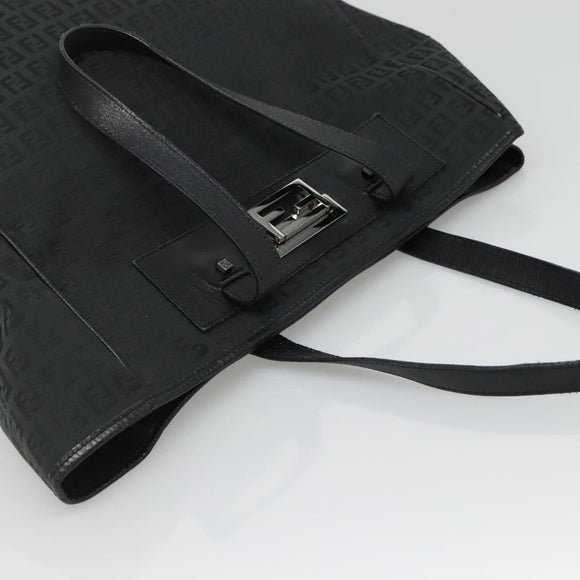 FENDI Zucchino Canvas Tote Bag Black Silver Auth bs27913