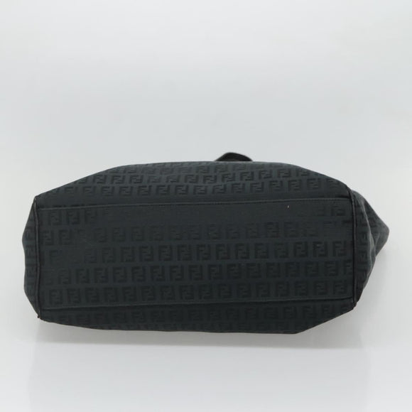 FENDI Zucchino Canvas Tote Bag Black Silver Auth bs27913