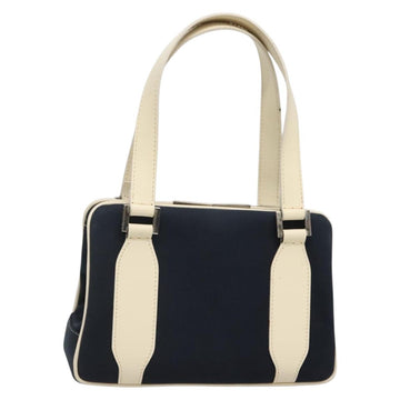 FENDI Hand Bag Canvas Leather Navy Silver Auth bs27916