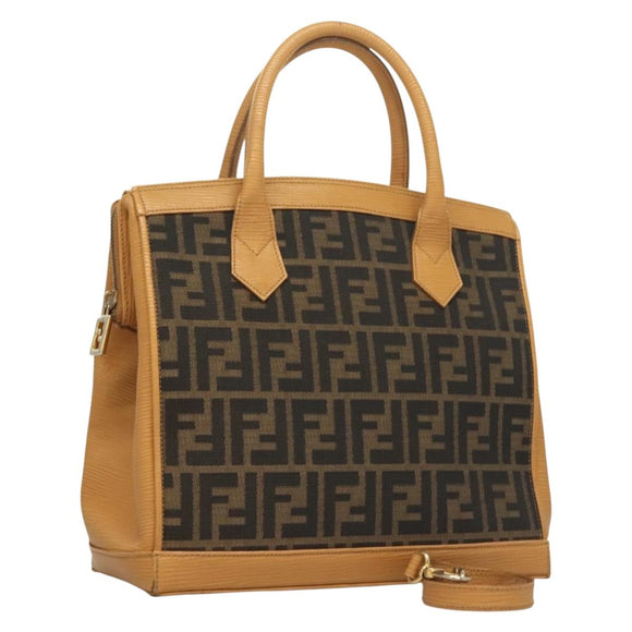 FENDI Zucca Canvas Hand Bag 2way Brown Black Auth bs27918