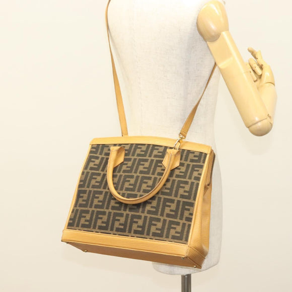 FENDI Zucca Canvas Hand Bag 2way Brown Black Auth bs27918