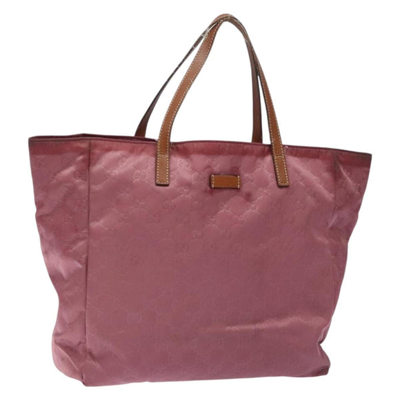 GUCCI GG Canvas Tote Bag Nylon Pink Silver 282439 Auth bs27919