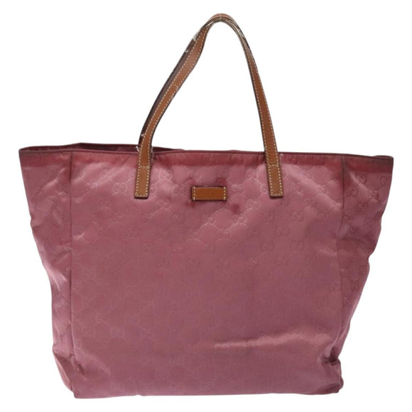 GUCCI GG Canvas Tote Bag Nylon Pink Silver 282439 Auth bs27919