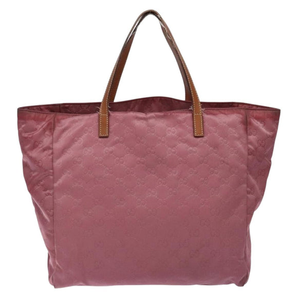 GUCCI GG Canvas Tote Bag Nylon Pink Silver 282439 Auth bs27919