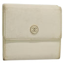 CHANEL Bifold Wallet Leather White Gold CC Auth bs27934-1