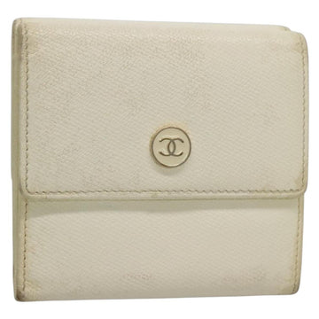 CHANEL Bifold Wallet Leather White Gold CC Auth bs27934