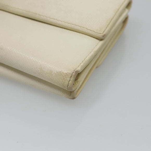 CHANEL Bifold Wallet Leather White Gold CC Auth bs27934