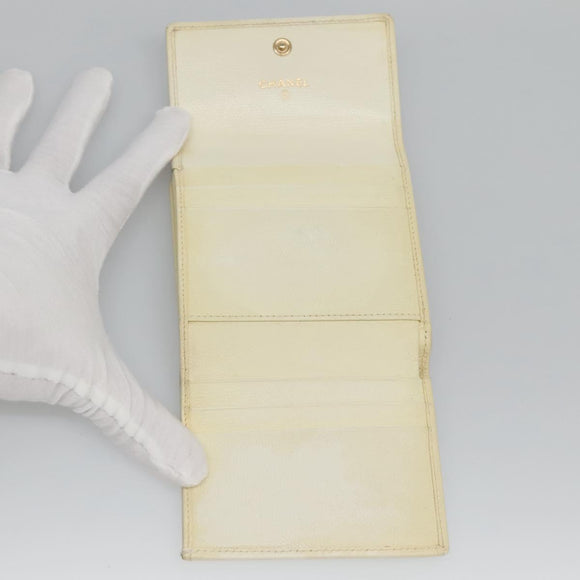 CHANEL Bifold Wallet Leather White Gold CC Auth bs27934