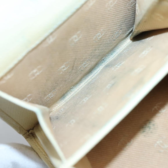 CHANEL Bifold Wallet Leather White Gold CC Auth bs27934