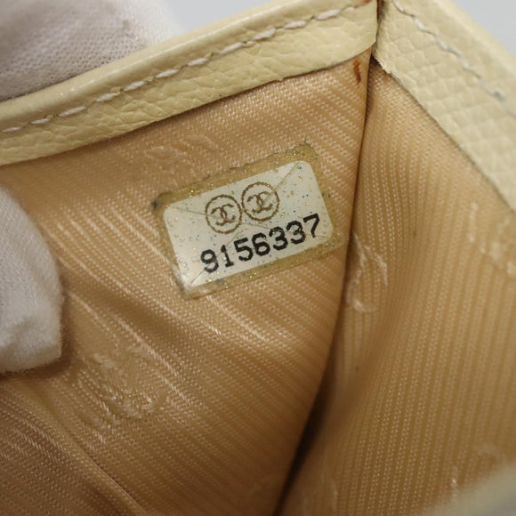 CHANEL Bifold Wallet Leather White Gold CC Auth bs27934