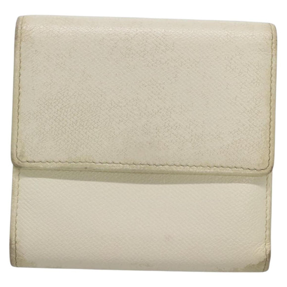 CHANEL Bifold Wallet Leather White Gold CC Auth bs27934
