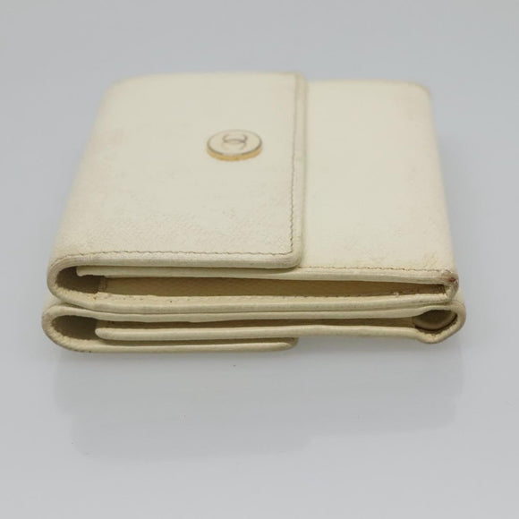 CHANEL Bifold Wallet Leather White Gold CC Auth bs27934