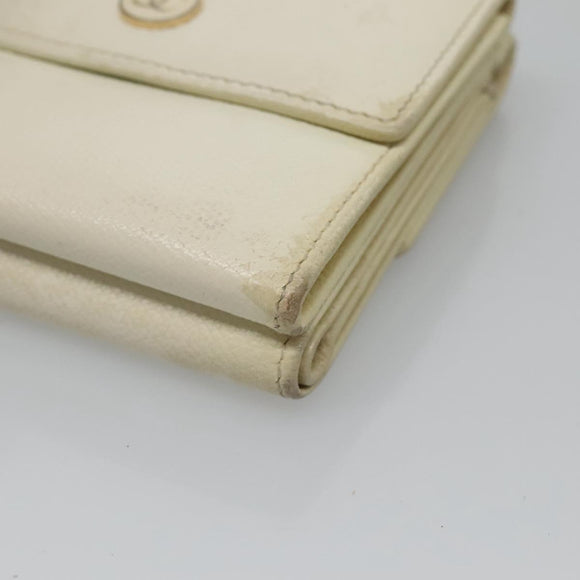 CHANEL Bifold Wallet Leather White Gold CC Auth bs27934