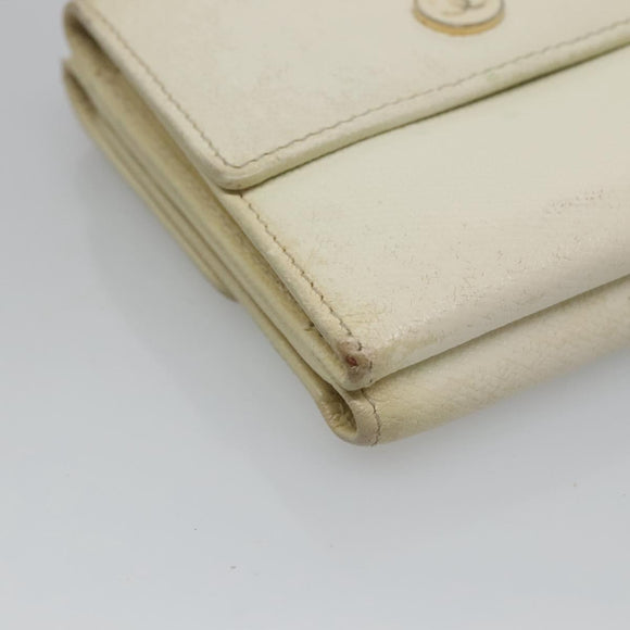 CHANEL Bifold Wallet Leather White Gold CC Auth bs27934