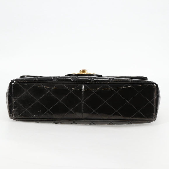 CHANEL Matelasse 30 Chain Shoulder Bag Enamel Black Gold CC Auth bs27942