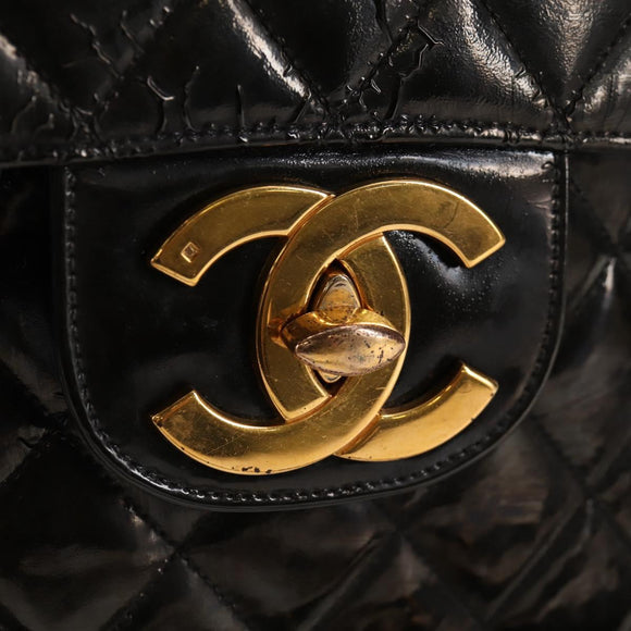 CHANEL Matelasse 30 Chain Shoulder Bag Enamel Black Gold CC Auth bs27942