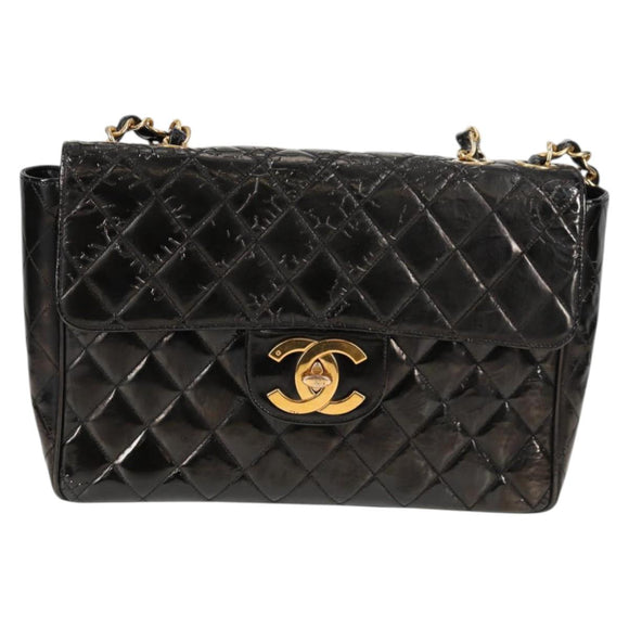CHANEL Matelasse 30 Chain Shoulder Bag Enamel Black Gold CC Auth bs27942