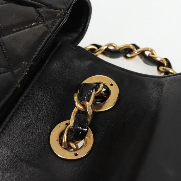 CHANEL Matelasse 30 Chain Shoulder Bag Enamel Black Gold CC Auth bs27942