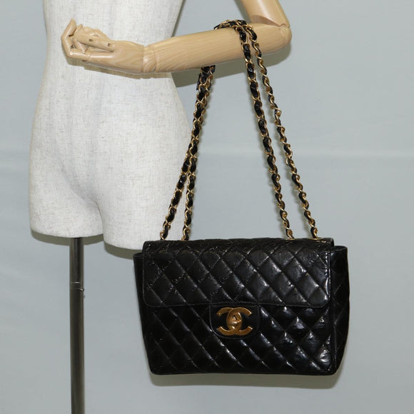 CHANEL Matelasse 30 Chain Shoulder Bag Enamel Black Gold CC Auth bs27942