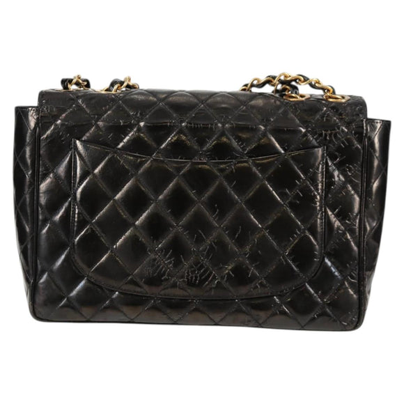 CHANEL Matelasse 30 Chain Shoulder Bag Enamel Black Gold CC Auth bs27942