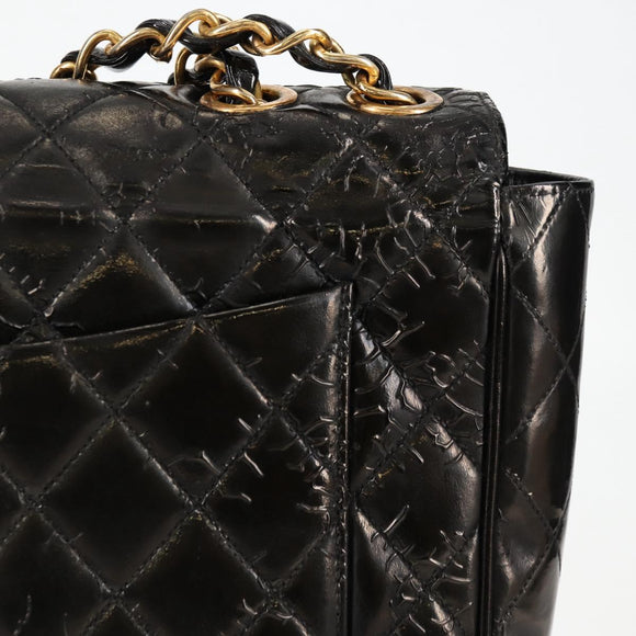 CHANEL Matelasse 30 Chain Shoulder Bag Enamel Black Gold CC Auth bs27942