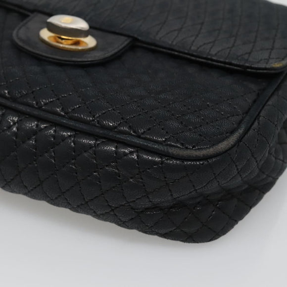 BALLY Chain Shoulder Bag Leather Black Gold Auth bs27966