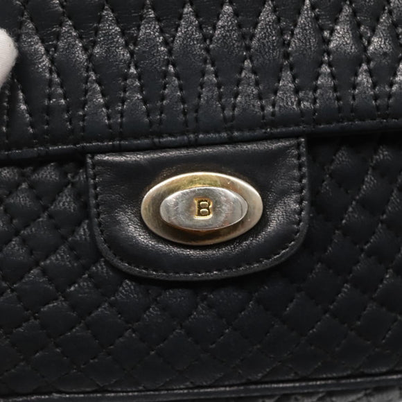 BALLY Chain Shoulder Bag Leather Black Gold Auth bs27966