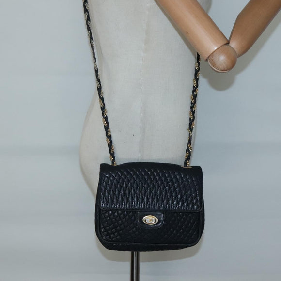 BALLY Chain Shoulder Bag Leather Black Gold Auth bs27966